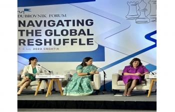 Minister of State for External Affairs and Culture (MoS), Smt. Meenakashi Lekhi was on an official visit to Croatia from 08-09 July, 2023. MoS participated in the prestigious Dubrovnik Forum, organized by the Croatian Ministry of Foreign and European Affairs on 08 July, 2023. The 2023 edition of the Forum focussed on the dynamics and needs of global geo-politics and geo-economics. MoS addressed the Dubrovnik Forum & spoke on India’s role in the global order and stability. She also highlighted the importance of having a strategic perspective on Indo Pacific region from Europe, Reforms of the UN to strengthen Multilateralism, and adopting a middle path for global peace & stability. MoS met the Prime Minister of Croatia H.E. Mr. Andrej Plenković and exchanged views on bilateral, regional and international developments. She also had a meeting with H.E. Mr. Gordan Grlić Radman, Minister of Foreign and European Affairs of Croatia and exchanged views on further strengthening India-Croatia rel